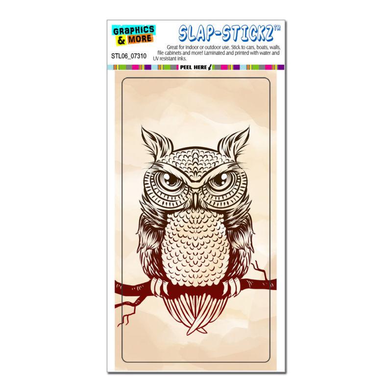 Owl on branch rustic - bird - slap-stickz™ car window locker bumper sticker