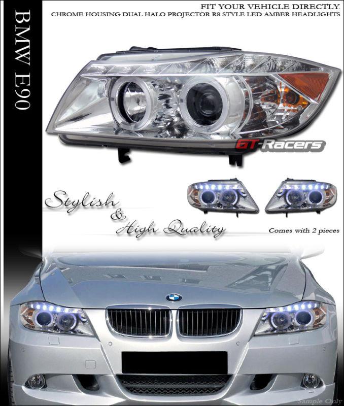 Chrome drl led 2*halo rims projector head lights signal 2006-2008 bmw e90 4d/4dr