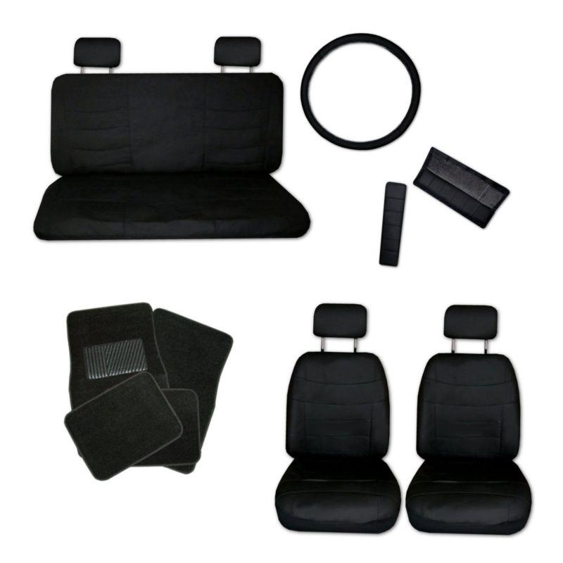 Superior faux leather black car seat covers set and black floor mats #a
