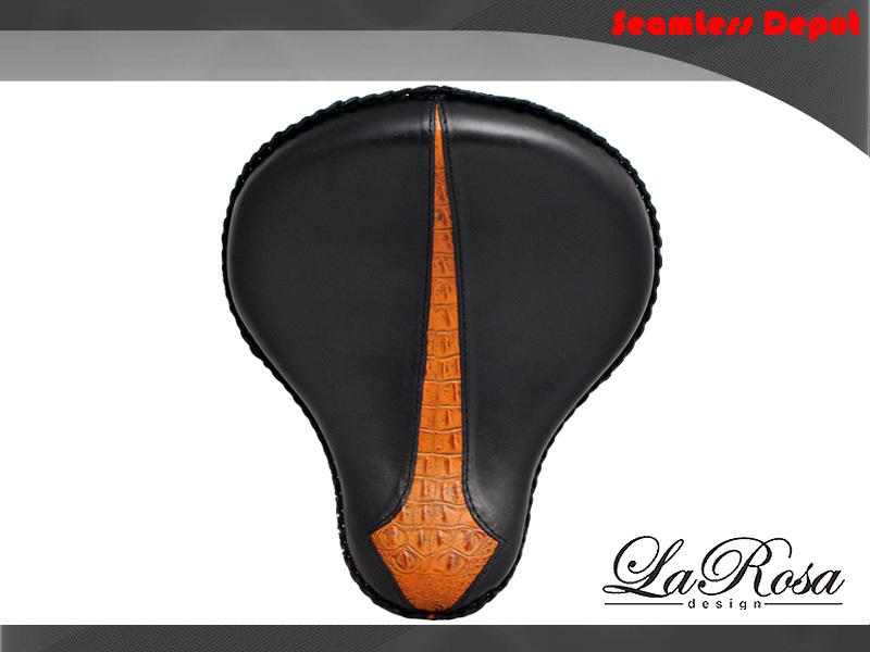 16" larosa black leather strip gator inlay harley fxst chopper rigid solo seat