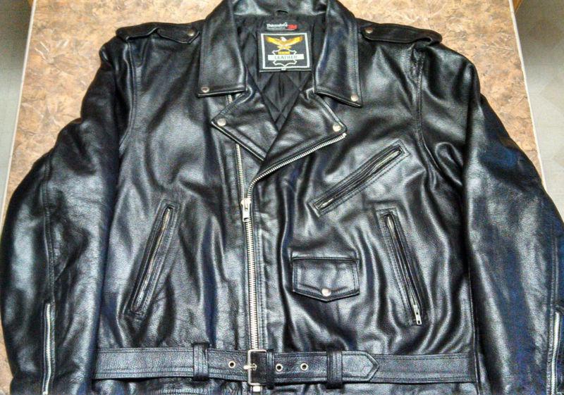 Classic men's black leather motorcycle jacket! heavy duty with thinsulate & belt