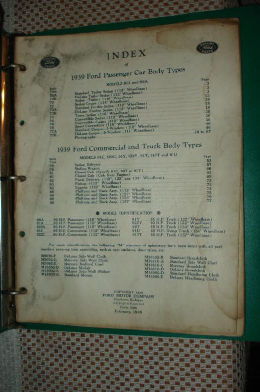 1939 ford car & truck body parts catalog original parts numbers book rare 