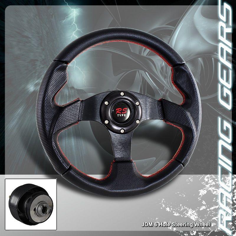 Mazda 320mm 6 hole bolt pvc leather red stitching steering wheel + hub adapter