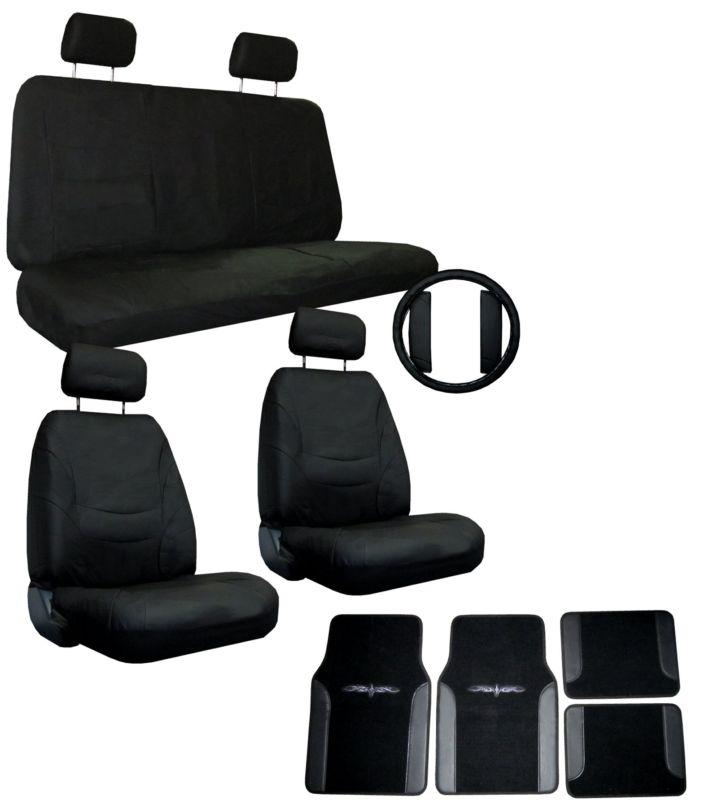 Solid black xtreme car truck suv seat covers pkg w/ tattoo floor mats & more #1