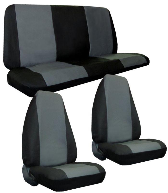 Grey black faux leather high back bucket car truck suv seat covers 4 piece pkg x