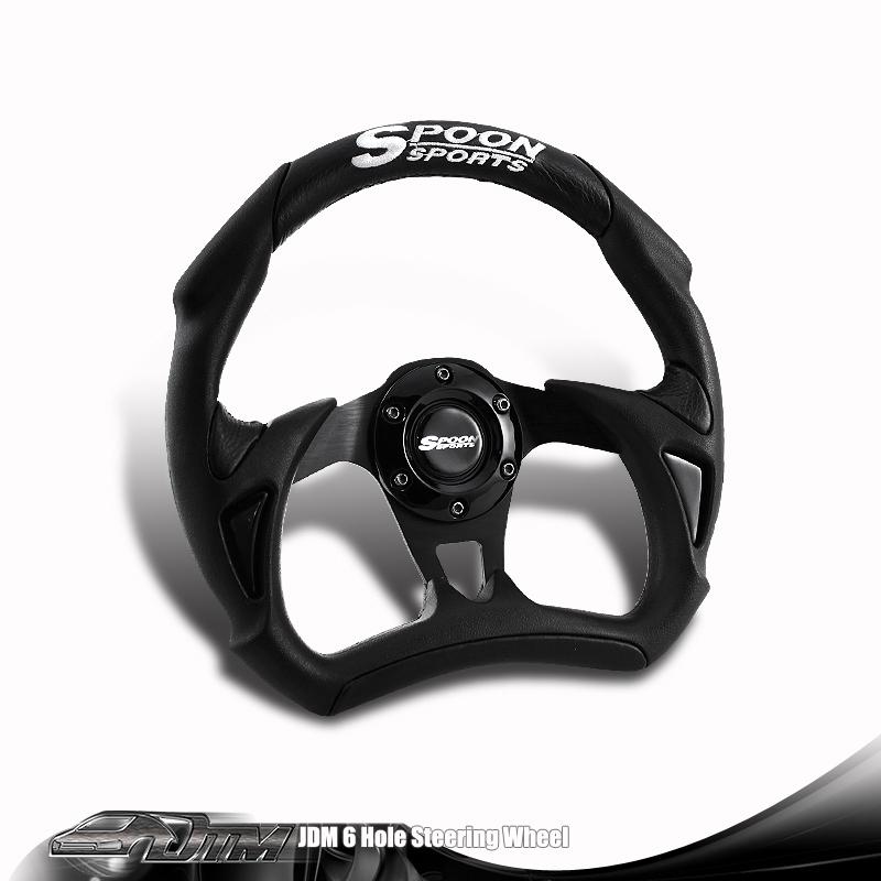 Universal jdm 6-holed / lug 320mm spoon black pvc leather racing steering wheel