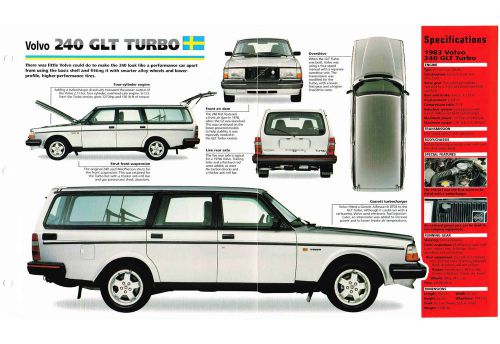 Volvo 240 glt turbo spec sheet / brochure / prospek: 1983,..