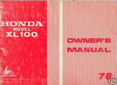 1976 honda motorcycle xl100 owners manual
