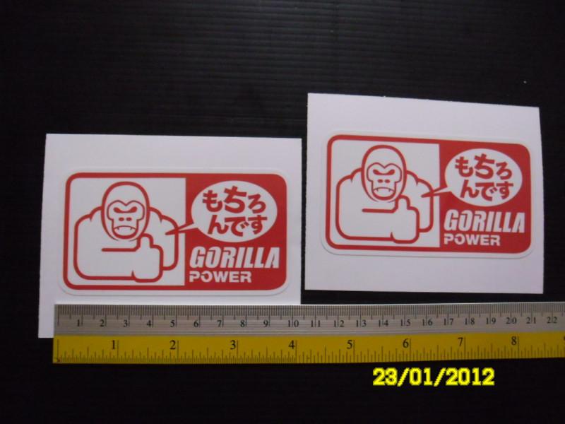 2 jdm gorilla power printed sticker decals, car detailing.