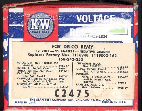 K-w voltage regulator c2475.... new old stock...buick-cadillac-chevrolet-olds