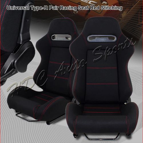Type-r fully reclinable black cloth red stitch racing seats +sliders universal 2