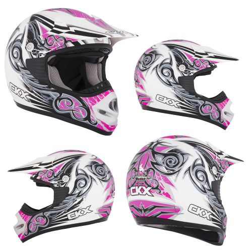 Mx helmet ckx tx-218 whip white/pink/silver 2xlarge adult motocross offroad atv