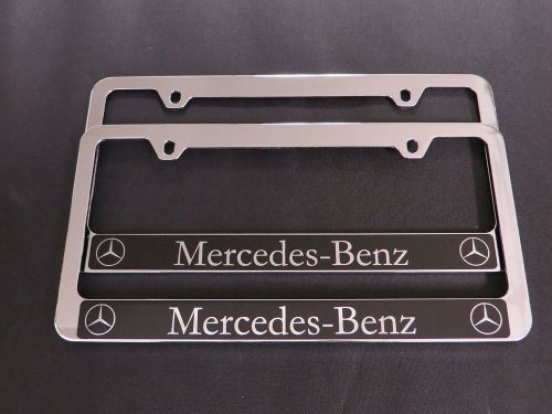 2 mercedes-benz halo stainless steel chrome license plate frame + screw caps