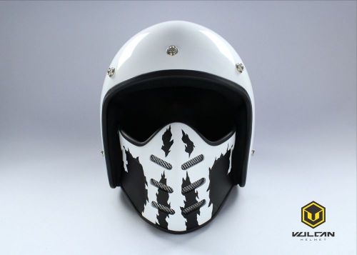Vulcan motorcycle dust filter face mask shield open face  helmet - white skull