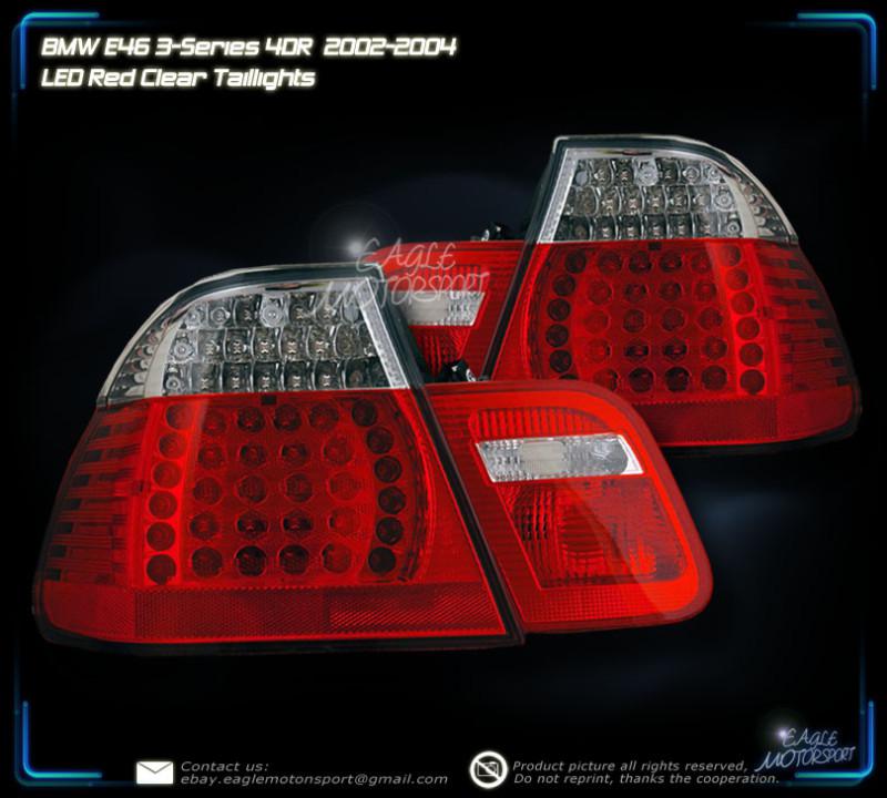 2002-2005 bmw e46 3 series 4 door sedan led red clear tail lights rear lamps