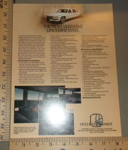 1987 hess eisenhardt cadillac limousine coach brochure sheet
