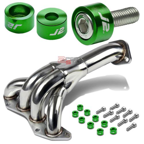 J2 for 01-05 civic dx/lx exhaust manifold 4-1 header+green washer cup bolts