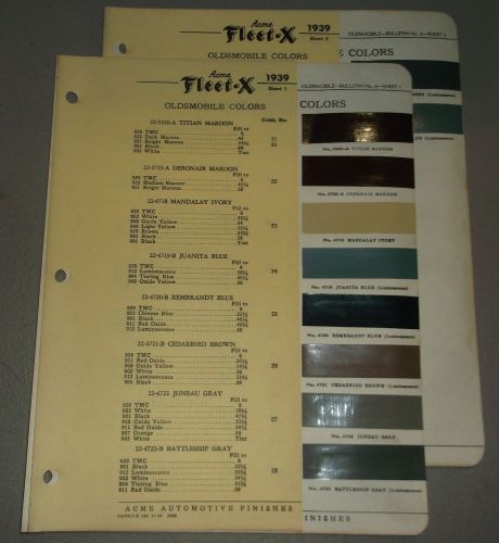 1939 oldsmobile color chip sheet brochure