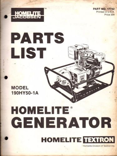 Homelite jacobsen generator model 190hy50-1a parts manual p/n 17732  (216)