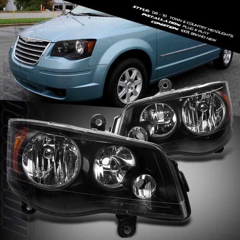 2008-2010 chrysler town & country touring black clear head lights lamps w amber