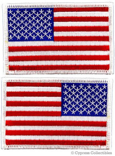Lot two american flag iron-on biker patch united states white border embroidered