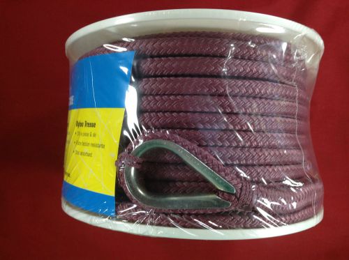 Anchor line 3/8&#034; x 100&#039; braided nylon burgundy mfg defect seachoice 42241