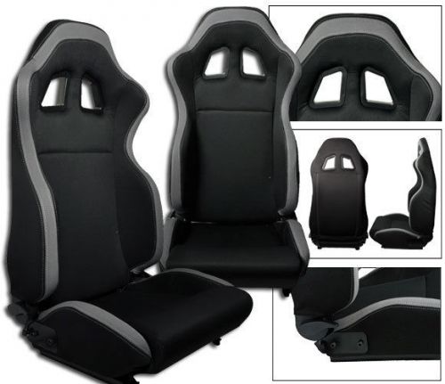 New 2 black &amp; gray cloth racing seats reclinable w/ sliders for chevrolet *****