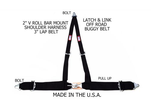 Rjs racing 3 pt latch &amp; link v roll bar mount harness buggy belt black 51540