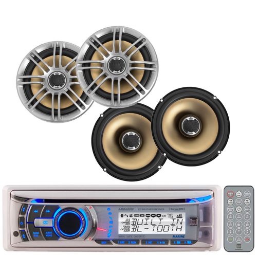 Amb600w ipod bluetooth cd usb marine radio, 4 polk audio marine 6.5&#034; speakers