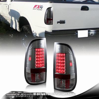 97-03 ford style style side f-series led chrome housing smoked lens tail lights