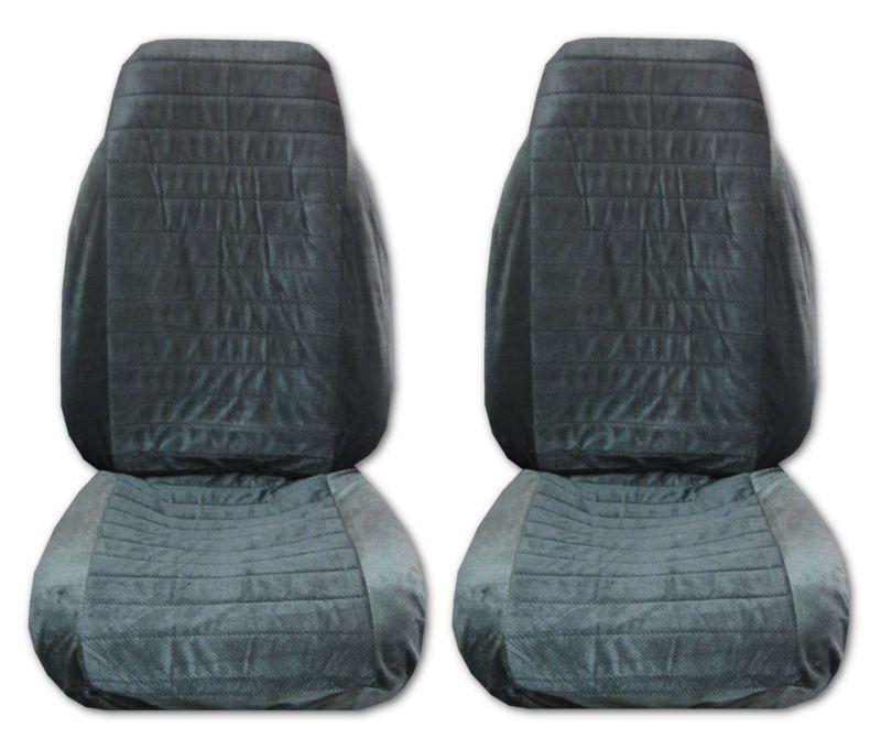 Quilted velour with weave high back car truck seat covers charcoal #3