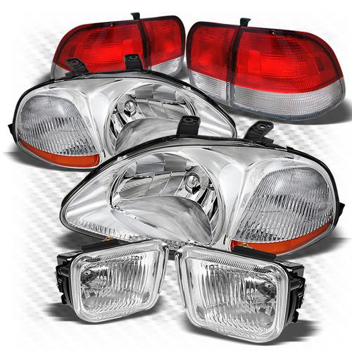 Sell 9698 CIVIC 4DR CHROME HEADLIGHTS + RED CLEAR TAIL LIGHTS + CLEAR