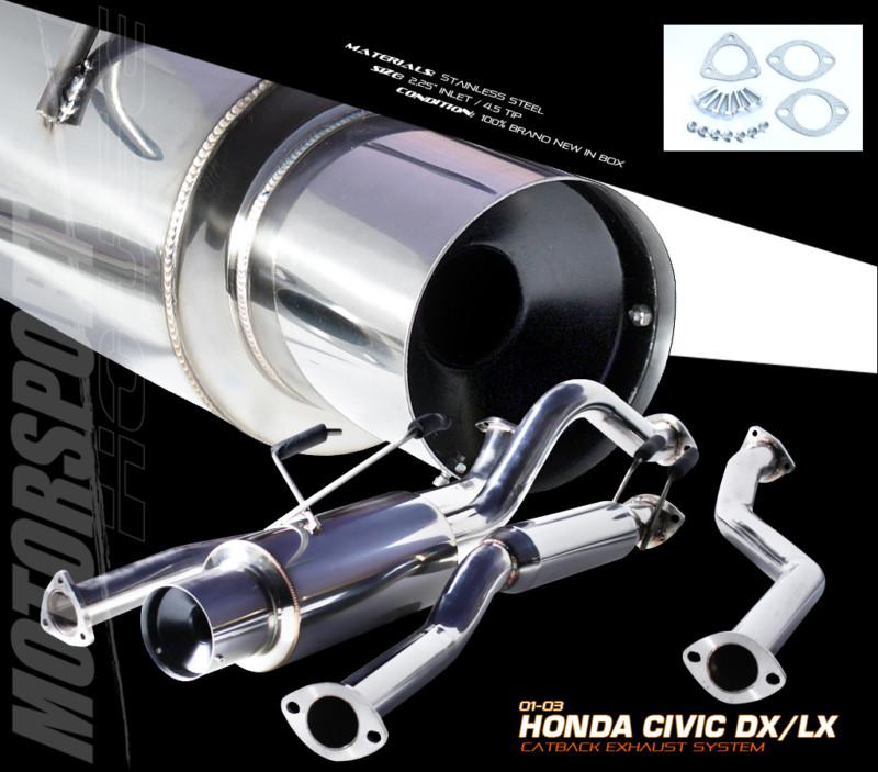 2001 2002 2003 honda civic lx dx full catback exhaust high flow system 2/4dr 