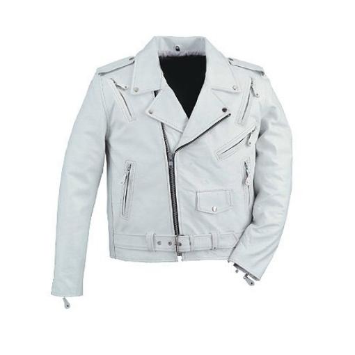 Small mens leather white biker motorcycle jacket brand new lll-122