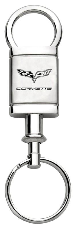 Gm corvette c6 satin-chrome valet keychain / key fob engraved in usa genuine