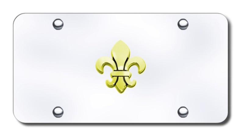 Fleur-de-lis gold logo on chrome license plate made in usa genuine