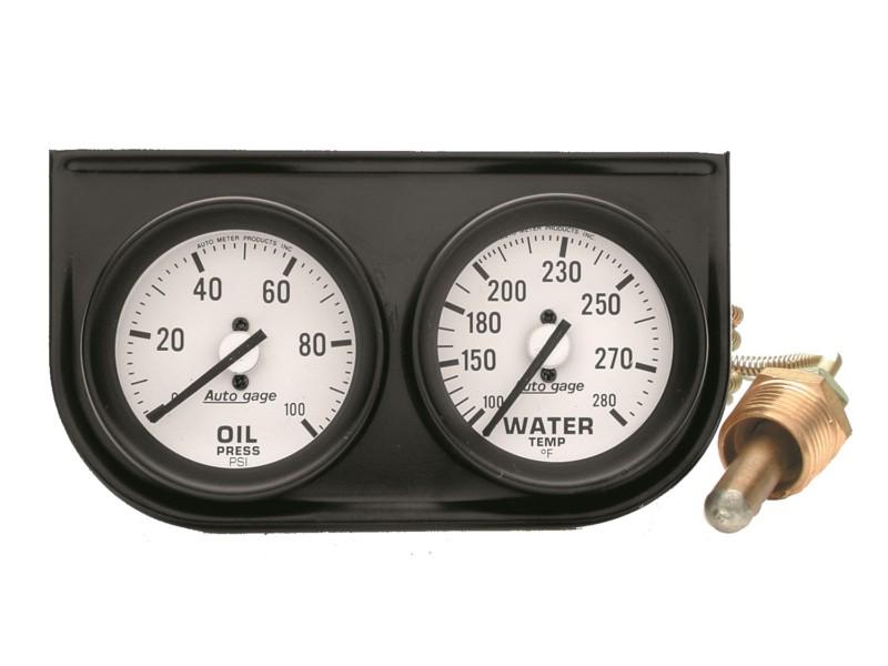 Auto meter 2326 autogage; mechanical oil/water; black console