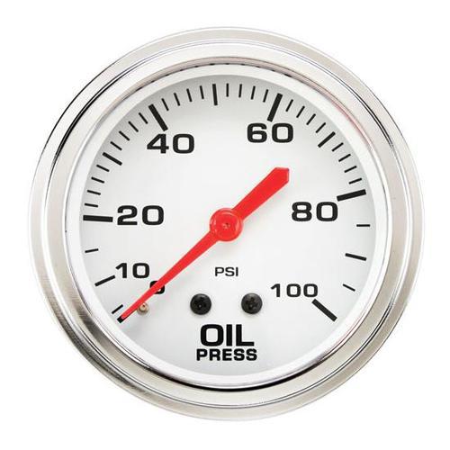 New speedway white 2-5/8" oil pressure gauge 0-100 psi chrome/black/silver bezel