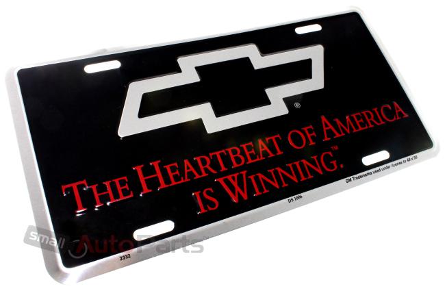 Chevy the heartbeat of america license plate aluminum metal embossed bowtie tag