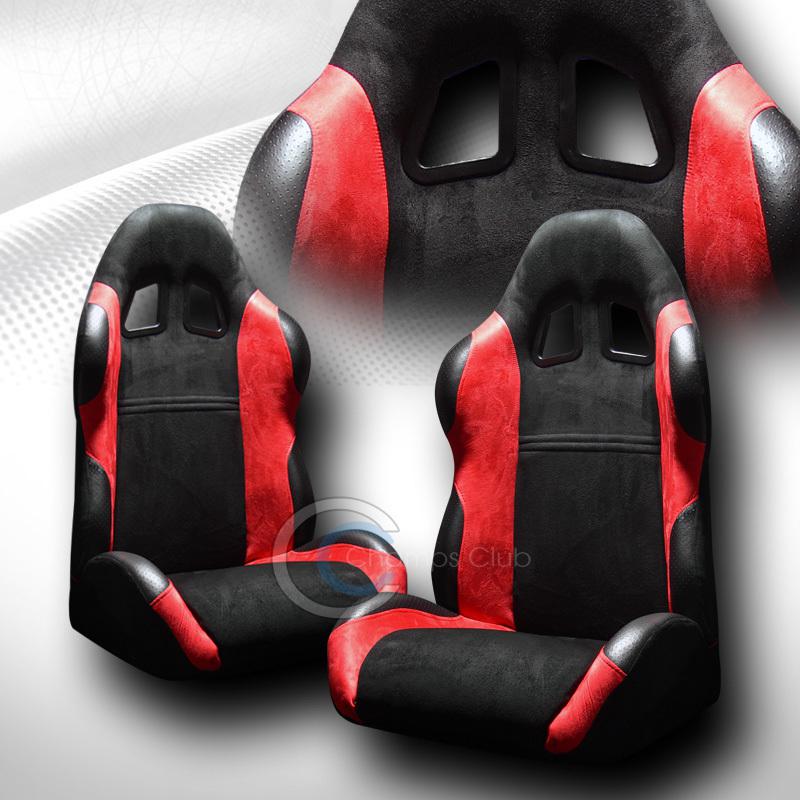 Universal jdm-sp blk/red suede car racing bucket seats w/sliders pair us vehicle