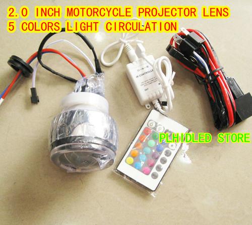2.0 inch motorcycle bi-xenon projector lens headlight with 5 colors circulation