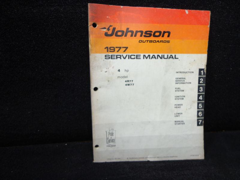 Factory service manual #jm7703 for 1977 johnson 4hp outboard 4r77 & 4w77