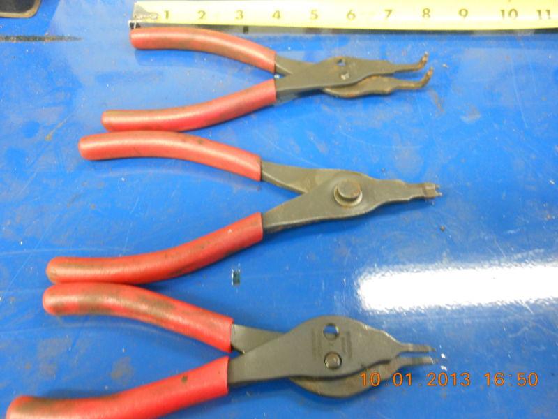 3 used snap on retaining ring pliers   