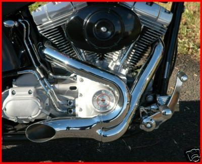 5" santee chrome 2:1 xzotic exhaust lake pipe 2 into 1 harley softail & chopper
