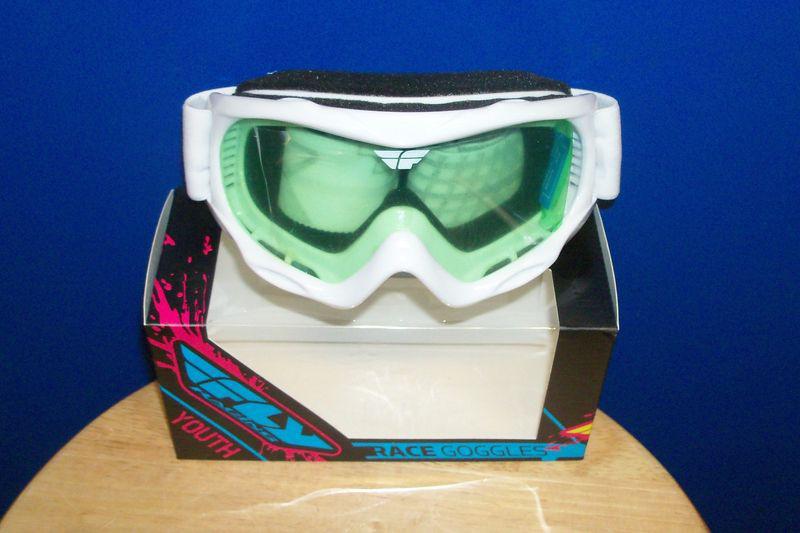 Fly racing youth kids childs white motorcycle dirt bike  atv goggles clear lens