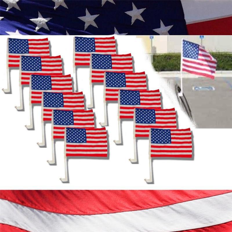 12 pack - u.s. american car window clip on usa flag perfect for car dealership