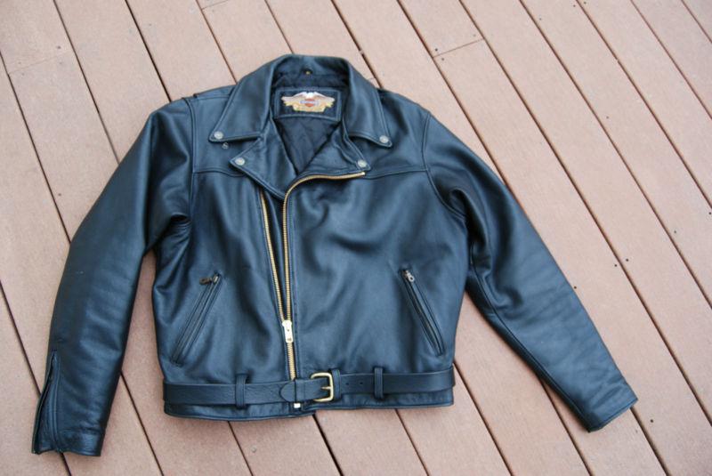 Black leather belted harley davidson jacket w/ big embossed eagle on back xl