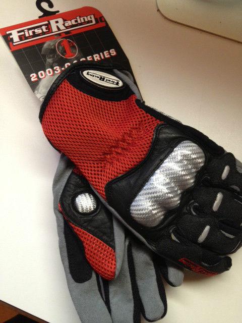 First racing red motorcycle gloves-kevlar knuckles, dual sport, nwt leather