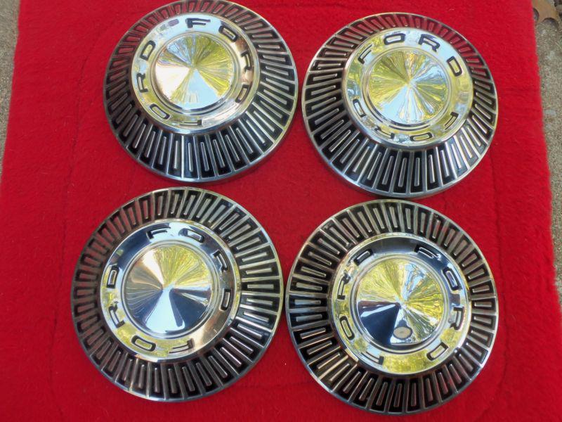 Four 1960s  ford fairlane galaxie dog dish hub caps matching set nice shiny