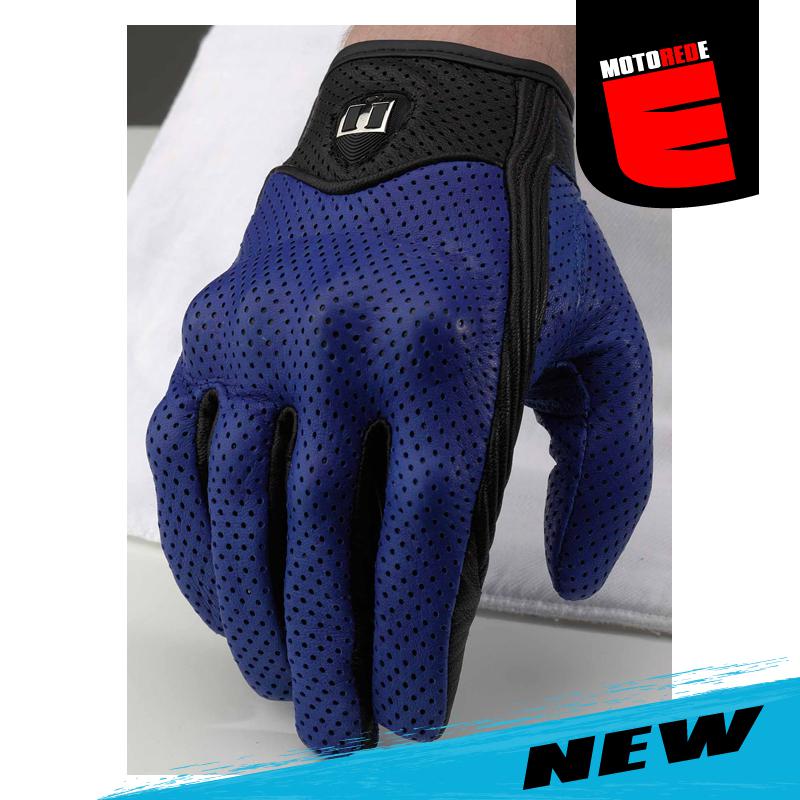 Icon pursuit motorcycle riding short perforated leather glove blue large lg l